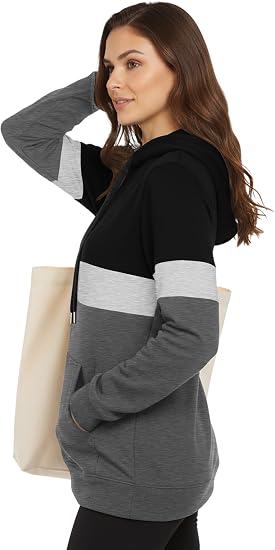 Women’s Color Block Hoodie Long Sleeve Casual Pullover Sweatshirt