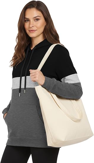 Women’s Color Block Hoodie Long Sleeve Casual Pullover Sweatshirt