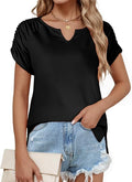 Women’s Short Sleeve V Neck Summer Top Casual Pleated T-Shirt