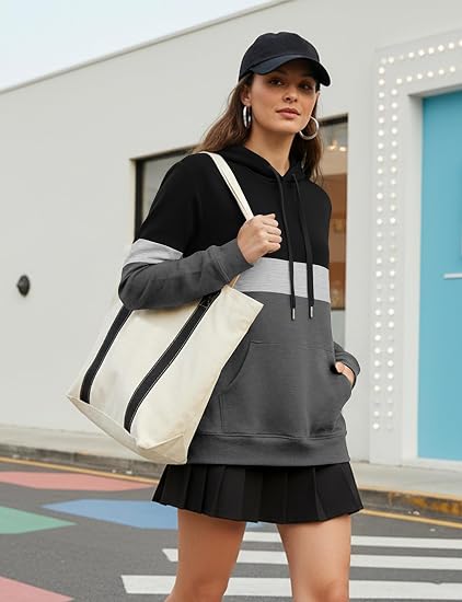 Women’s Color Block Hoodie Long Sleeve Casual Pullover Sweatshirt