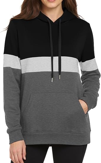 Women’s Color Block Hoodie Long Sleeve Casual Pullover Sweatshirt