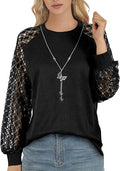 Women’s Crew Neck Lace Puff Sleeve Waffle Knit Casual Top